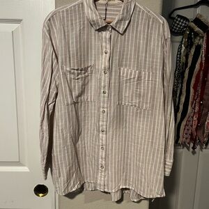 Casual Beige Striped Button Down Shirt